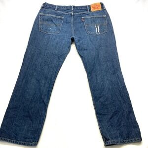 THRASHED Levi's 514 Straight Fit Jeans Mens 38x30 Blue Denim 5-Pockets Zip Fly